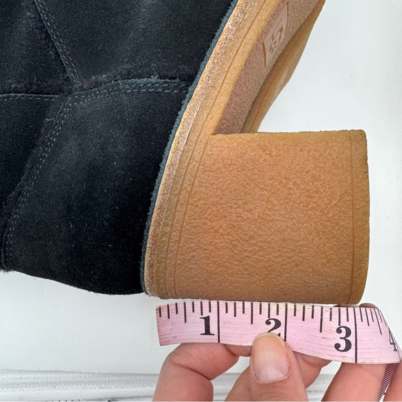 UGG Kasen Tall Black Suede Sheepskin Block Heel Boots Shearling Trim size 10 - Picture 14 of 16